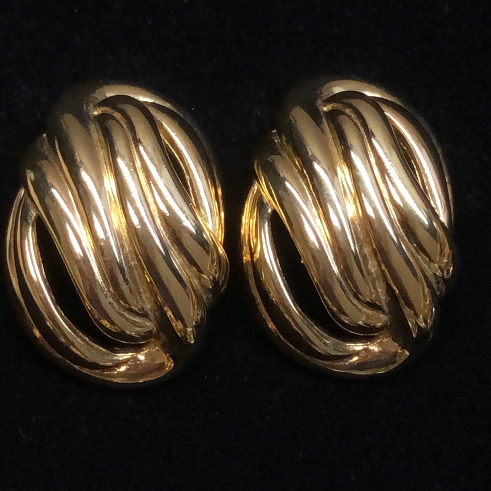 VINTAGE GIVENCHY GOLD TONE WAVE CLIP ON EARRINGS
